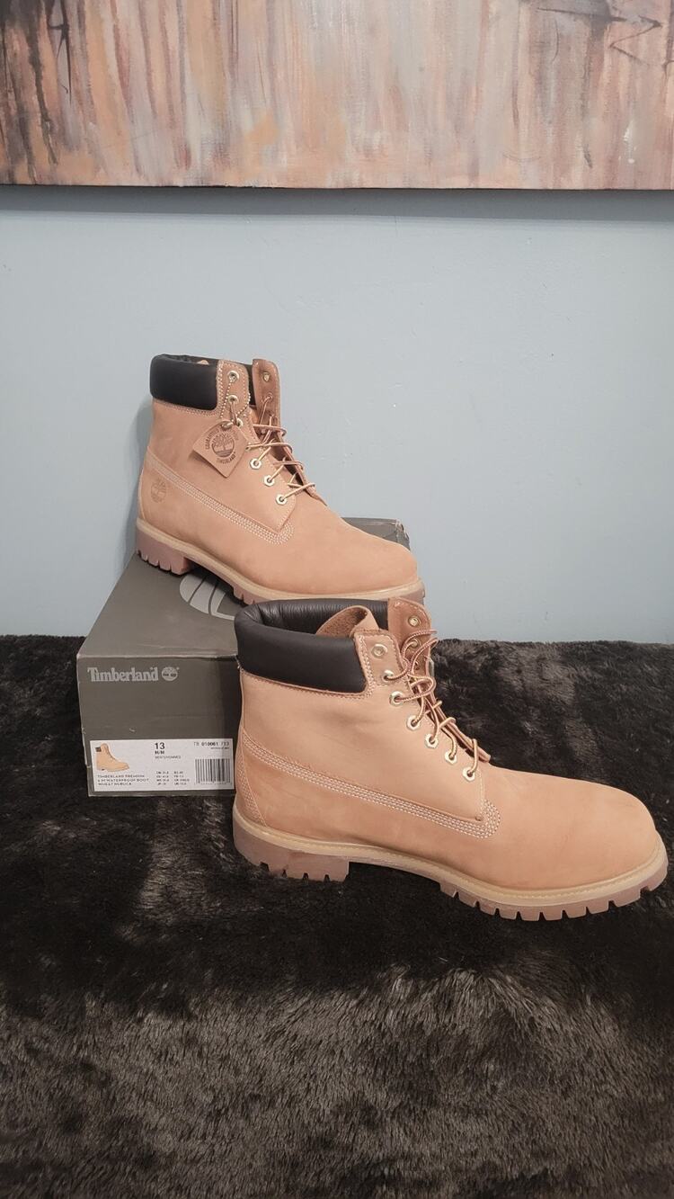 Timberland Premium 6 Inch Waterproof Boots Mens 13 Wheat Nubuck 10061 w/ Box
